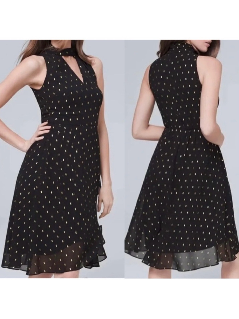 White House Black Market Cocktail Dress - Black Gold Metallic Jacquard Shimmer